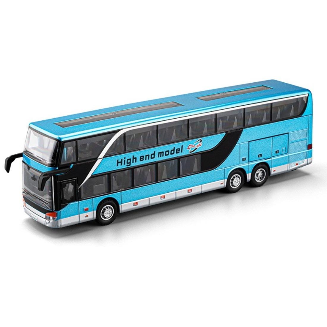 

1/30 Business Long Distance Double Decker Bus Alloy Die Cast Metal Model Bus Children s Educational Simulation Toy Holiday Gifts синий