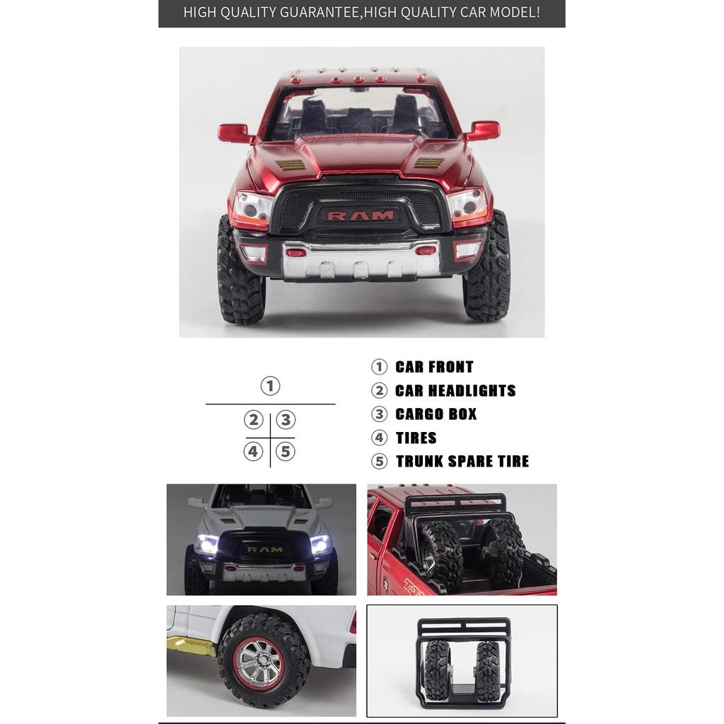 1/32 Dodge RAM TRX Diecast Alloy Model Car Miniature Pickup Off-Road for Children Collection Kids Metal Vehicles Boys Hot Toys