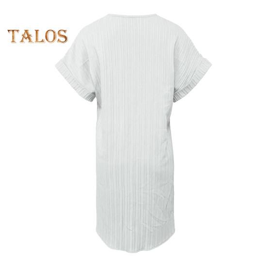 Summer Mini Dress Short Sleeves V Neck Loose Pure Color Dress Bohemian Buttons Casual Dress for Beach Vacation Daily Wear