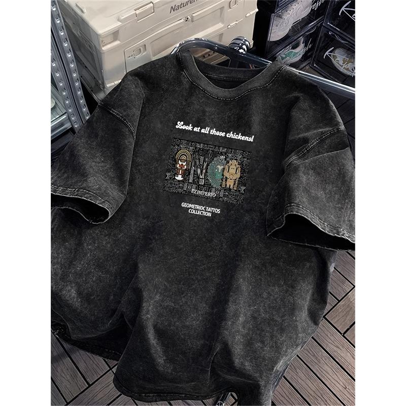 

Washed Distressed Short-Sleeve T-Shirt for Men, New Summer Streetwear Brand Printed Casual Sporty Outdoor Breathable Top S