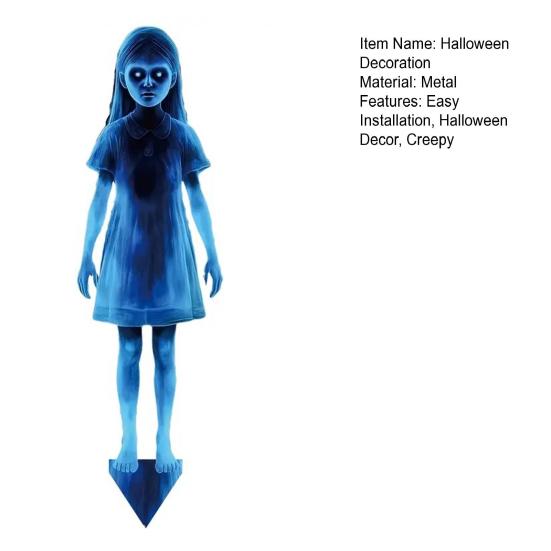 Spøkelsesjente Hagepinne Skummel Metall Blå Spøkelsespinne Halloweendekorasjon Hjemsøkt Hus Rekvisitt for Gård Terrasse Plen