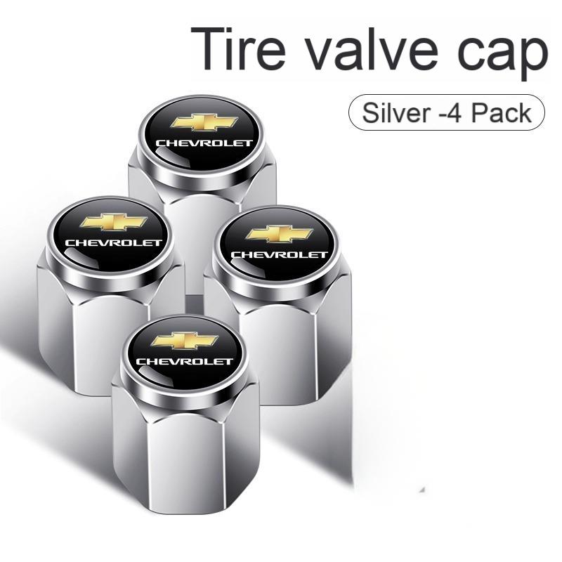 4x BLACK Chevrolet Tire Valve Stem Caps Fit for Silverado Impala Malibu Equinox Cruze Camaro Tahoe/Suburban Blazer Spark Aveo
