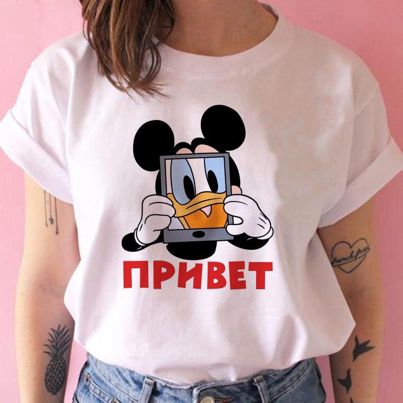 

Модная повседневная футболка с коротким рукавом, милая, смешная футболка Микки, Минни Маус, мультяшная, повседневная, хлопковая, модная, унисекс S