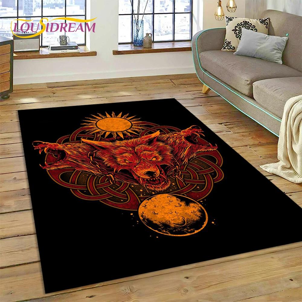 Nordic Mythology Valhalla Viking Odin Cartoon Area Rug Large,Carpet Rug for Living Room Bedroom Sofa Doormat,Kids Play Floor Mat