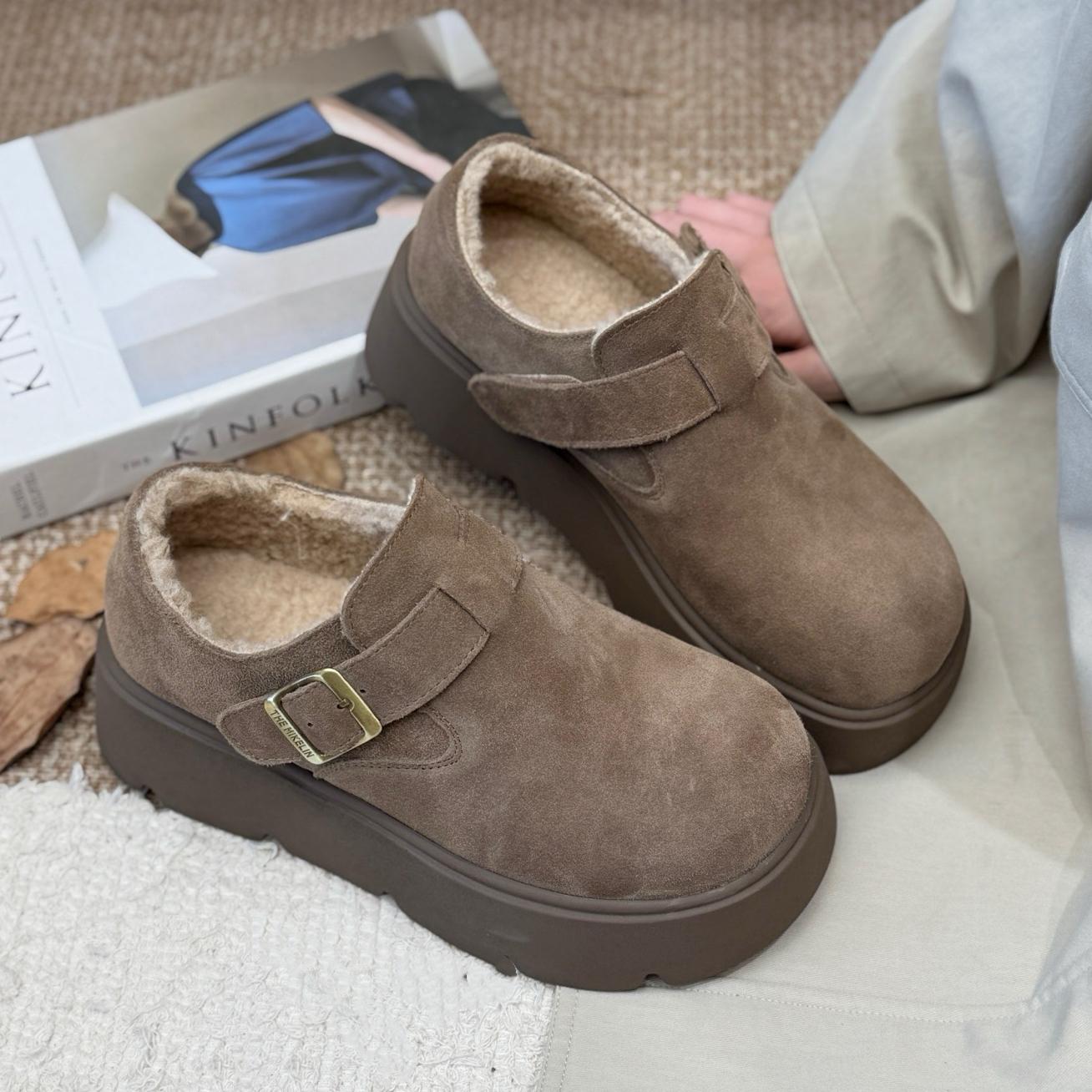 

Thick-soled heightening all-inclusive Birkenstock shoes for women s winter velvet 2025 new small muffin one-pedal loafer cotton shoes 40