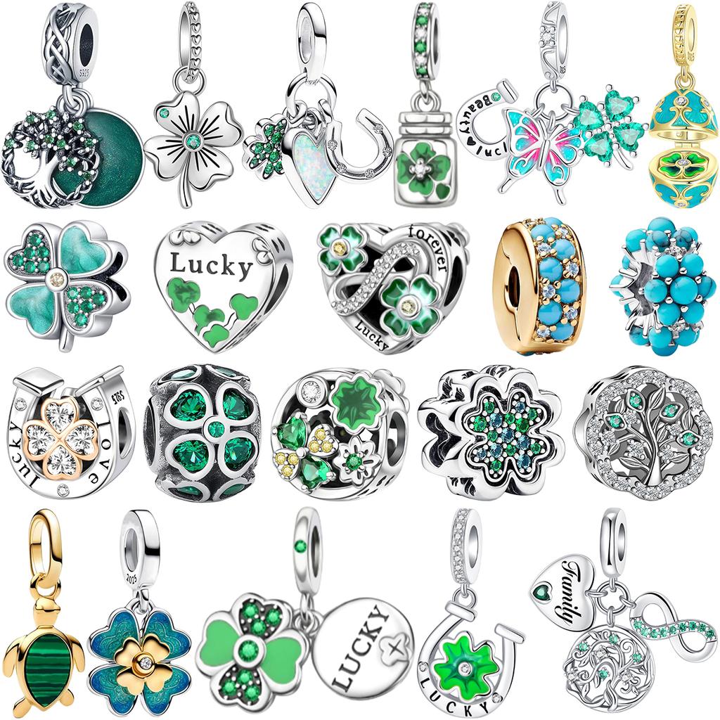 Heureuse Pendentif Trèfle à Quatre Feuilles Cuivre Arbre de Famille Fleur Perle Pendentif Convient aux Bracelets Originaux Collier Bijoux