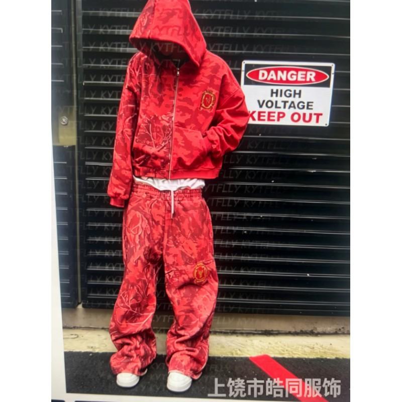 Oversized Y2K Streetwear Hoodie Set With Contrast Camo Print Loose Fit Sweatshirt Straight Leg Pants Teens