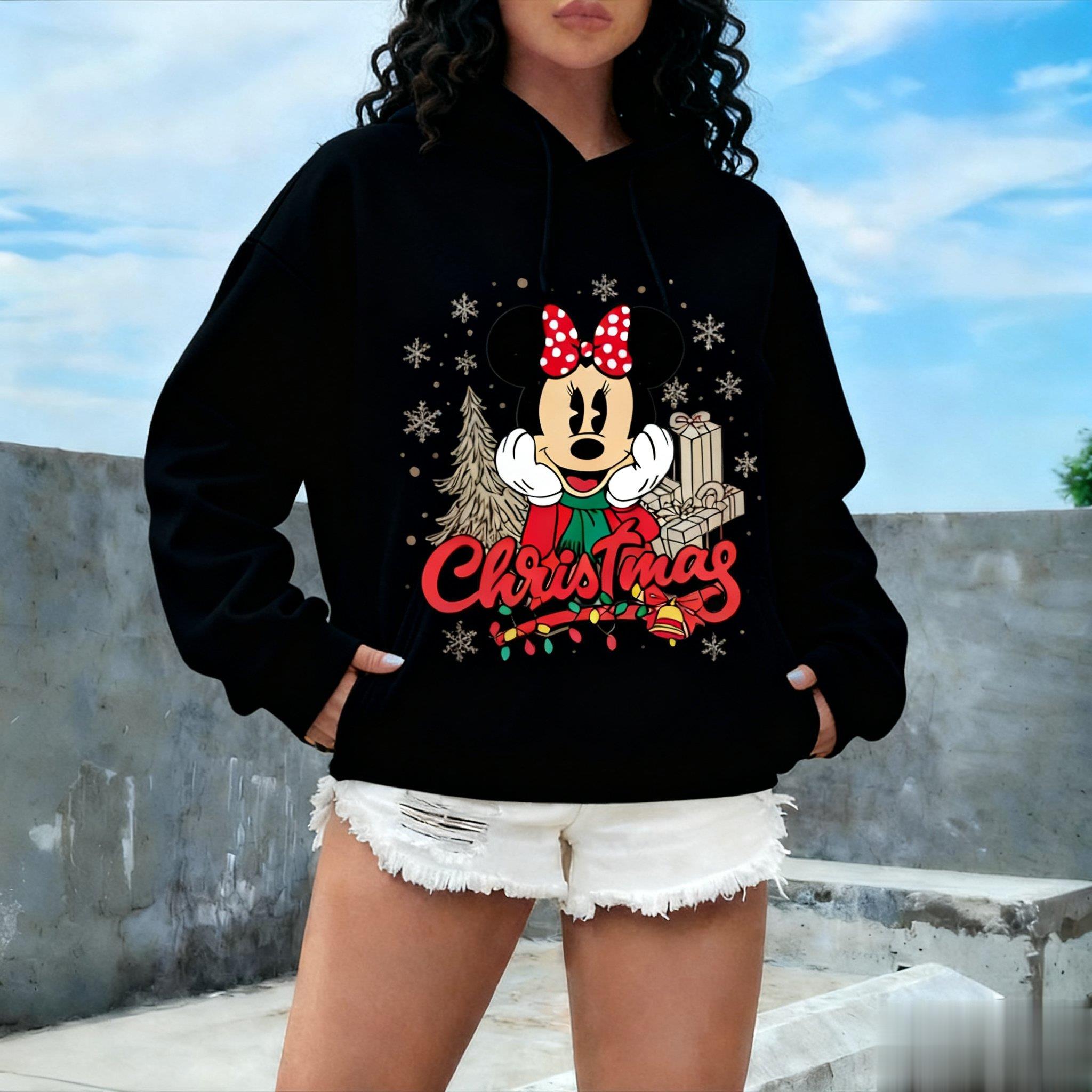 

Oversized Vintage Minnie Mouse Christmas Women Men Hoodie Funny Cartoon Printed Pullover Sweatshirt Spring Autumn Fashion Tops S