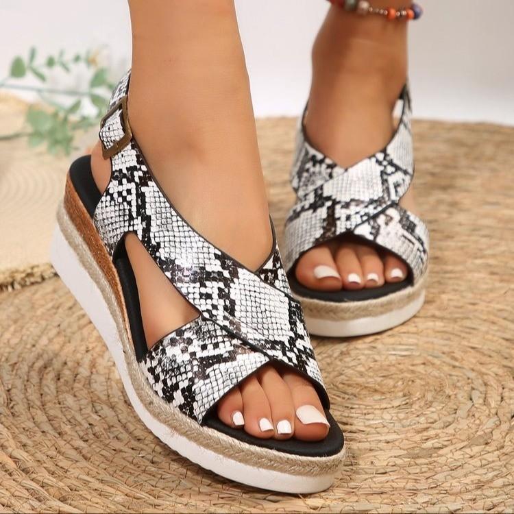 Summer New Ethnic Slope Heel Fish Mouth Sandals Women's Bohemian Plus Size Sandals