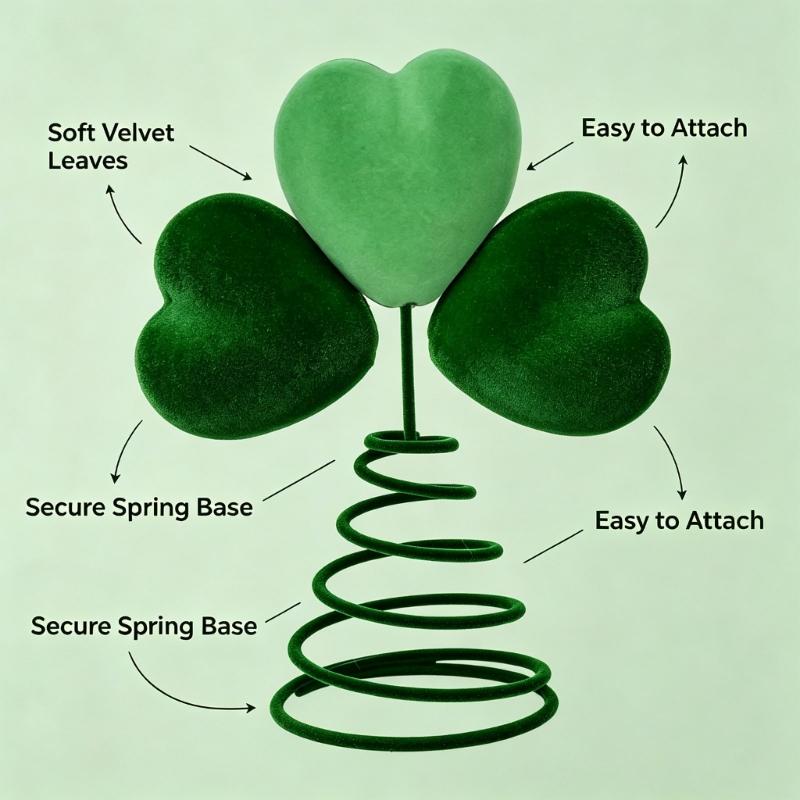 Soft Fabric Christmas Tree Top Ornament with Open Coil Base, Contrasting Green Leaves Styling, and Internal Iron Wire for Holiday Use