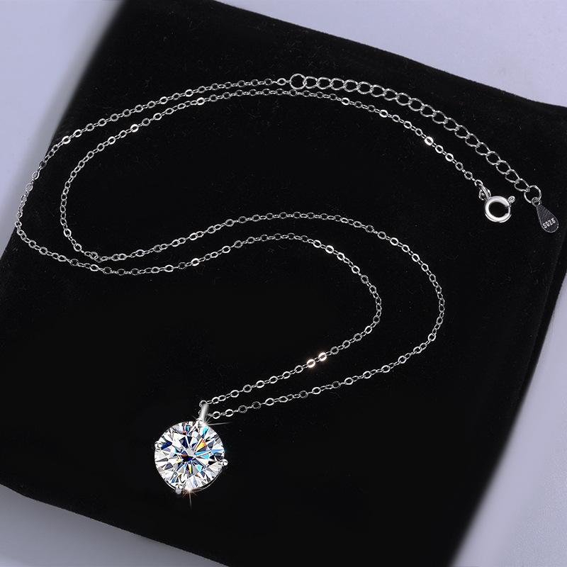 6.5mm Rond Geslepen Drie-klauw Solitaire Moissanite Hanger Ketting S925 Sterling Zilver Voor Vrouwen
