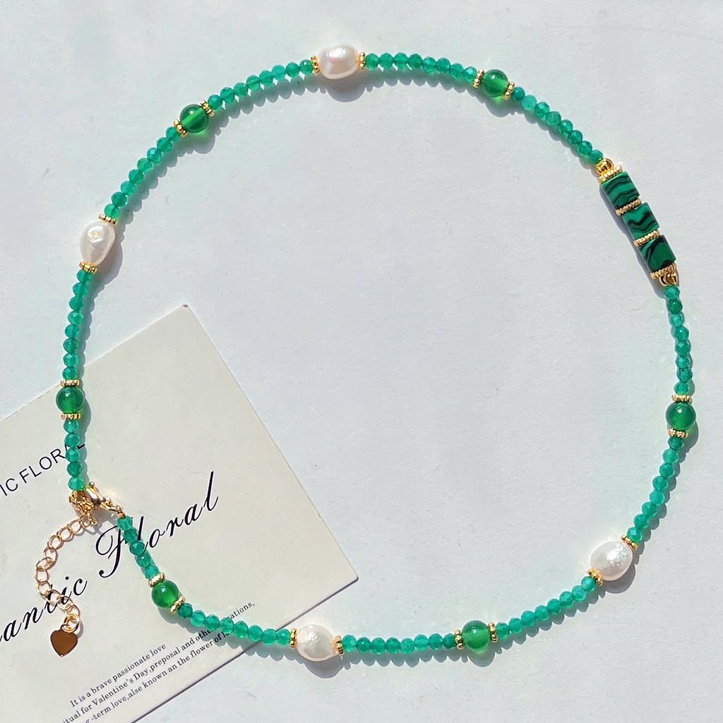 Natural Chrysoprase Freshwater Pearl Design Necklace Collarbone Chain