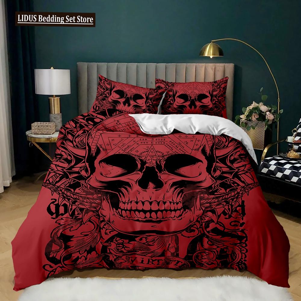 3D Skull Duvet Cover Set, Gothic Skull Bedding Sets,Skull Skeleton Comforter Cover Full Queen Size,Halloween Horror Quilt Cover