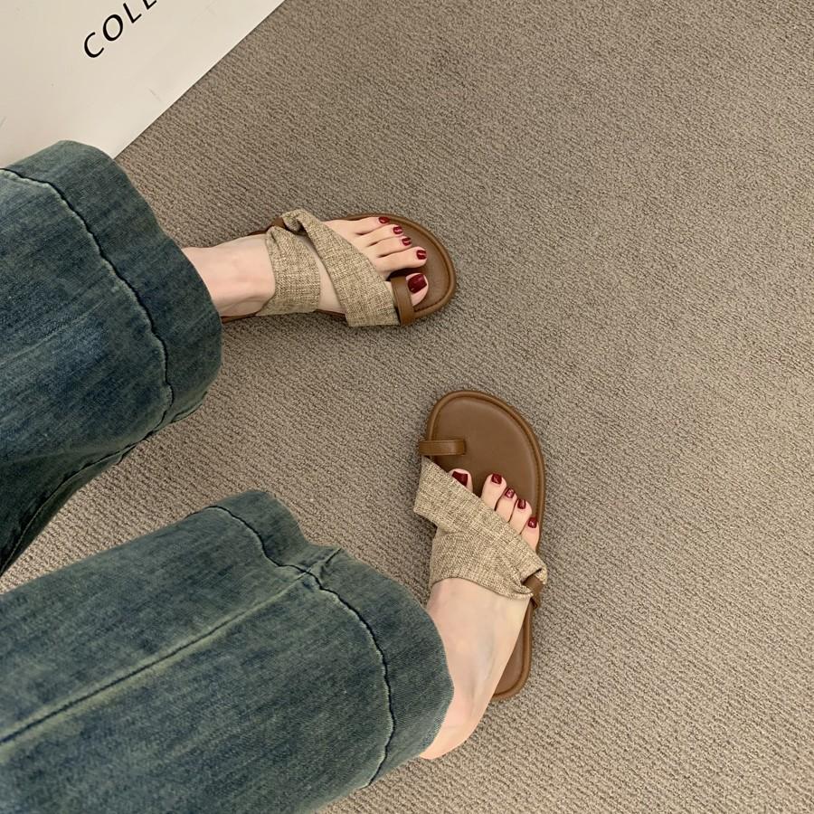 Zwei-Wege-Leinen Ein-Wort mit Zehensandalen Damen Sommerurlaubsstil Freizeit Strand Römische Schuhe Hausschuhe für draußen