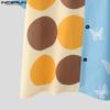 INCERUN Oversized Men Lapel Neck Short Sleeve Polka Dots Print Buttons Casual Loose Shirts Tops