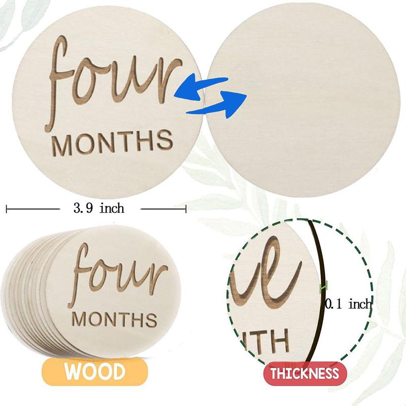 12 Pcs Wooden Baby Monthly Milestone Cards, Baby Monthly Milestones For Newborn Baby Gifts,1-12 Months Wooden Discs