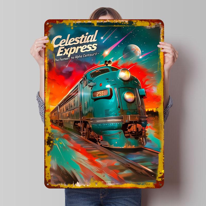 

Celestial Express Train Printed Poster Customized Wall Art Retro Vintage Metal Tin Signs for Desk Decor Decoration Living Room 20x30cm（7.8x11.8inch）