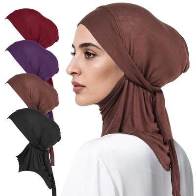 Nyaste Omedelbara Hijab Med Bandage Enfärgad Kvinna Muslimsk Hijab Islamisk Turban Full Täckning Huvudbonad Pannband Sjal