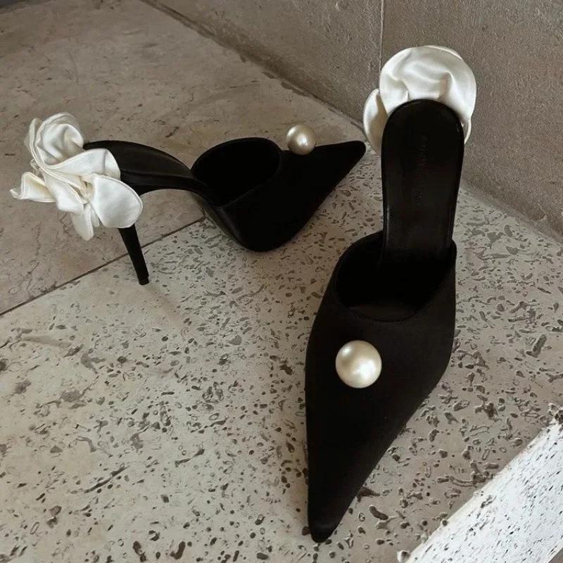 

Женские летние новые элегантные дизайнерские сексуальные туфли-мюли с острым носком, повседневные вечерние платья с неглубоким вырезом, женские туфли на высоком каблуке 38 чёрный