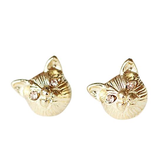 

1 Pair Women Cute Cats Head Rhinestones Inlaid Ear Studs Earrings for Party Club золотий