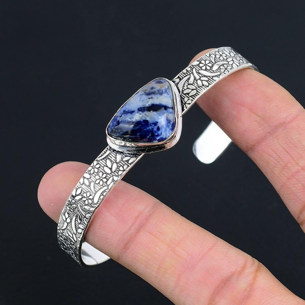 Sisters Day Deal Sodalite Gemstone Wedding Bangle Bracelet 925 Sterling Silver