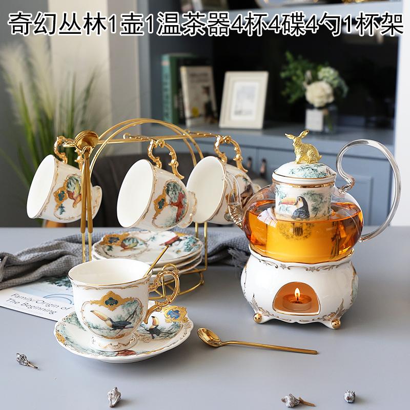 Household Flower Teapot Set Ceramic Afternoon Tea Flower And Fruit Teacup Tea Set Fruit Glass Pot With Filter Candle Heating