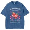 Strawberry Fruit Print Women's Wash T-Shirt Loose Oversized Cotton Comfortable Top Short Sleeve Basic Cute Tees