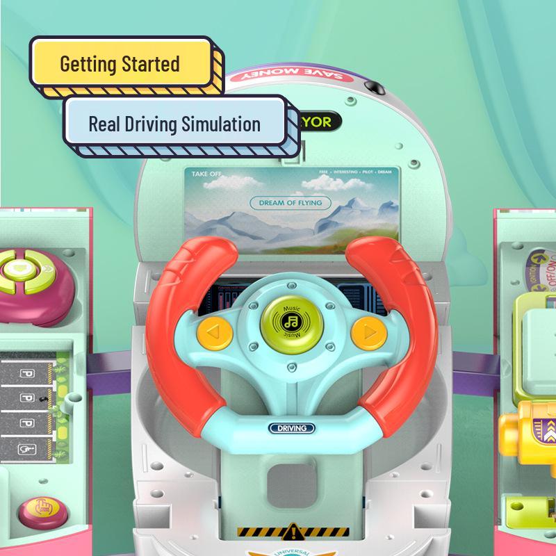 Multifunctional Educational Airplane Toy with Lights, Music, Driving Simulator, and Piggy Bank for Kids