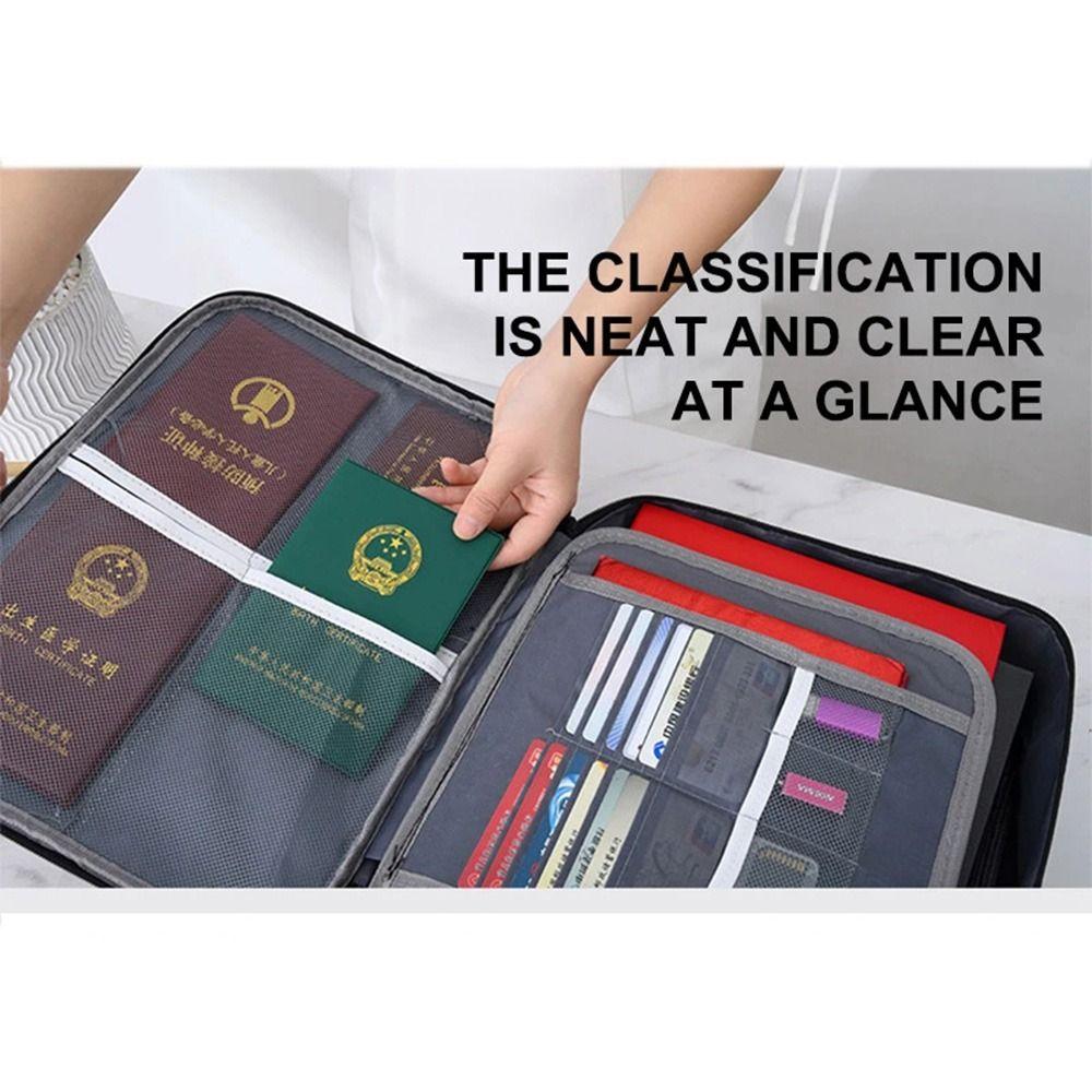 Waterproof Fireproof Document Bag Multi-Layer with Lock Portable Passport Case Space Saving Comfortable Handle Files Briefcase
