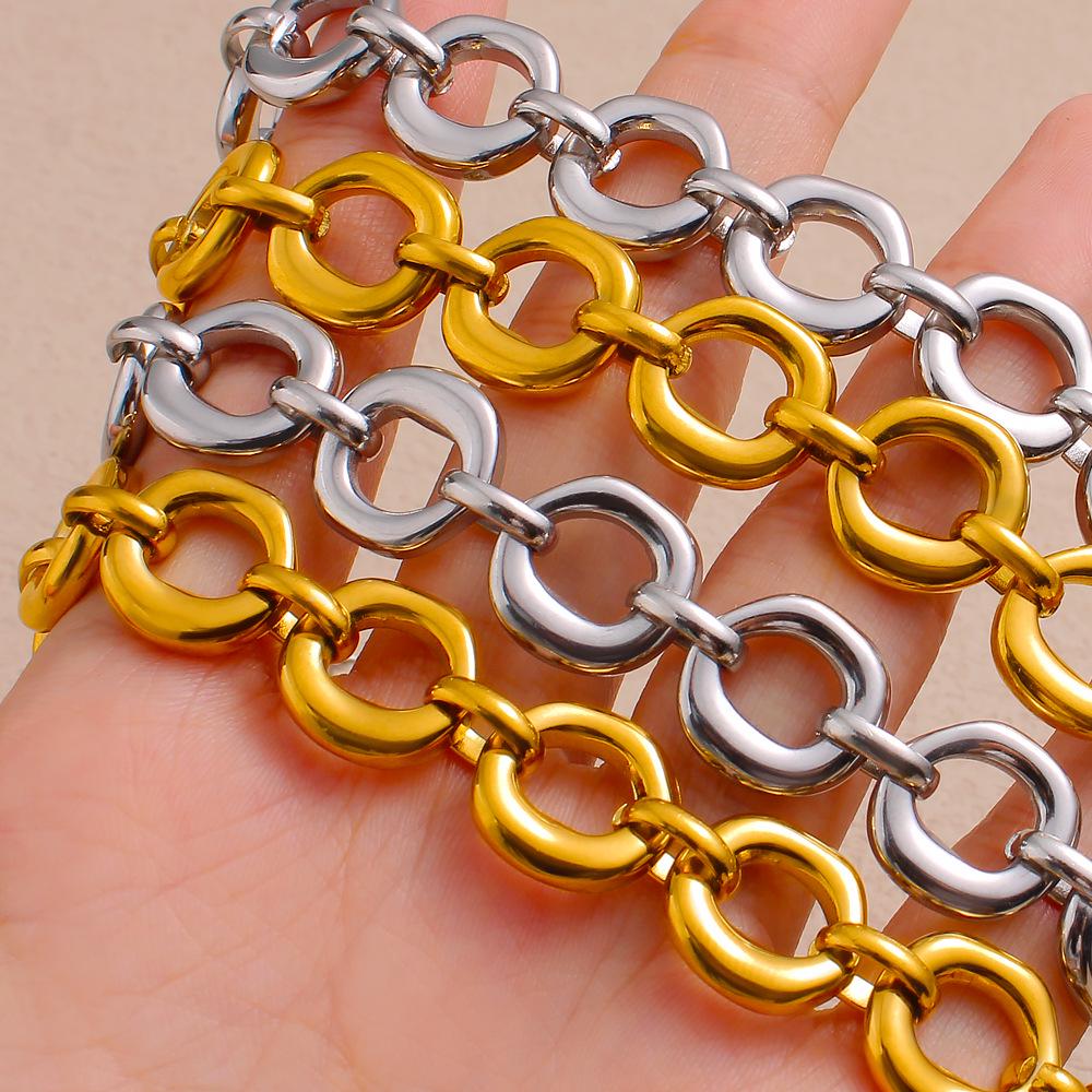 Xin Duo Duo Stainless Steel 18K Electroplated Irregular Round Link Chain Necklace & Bracelet
