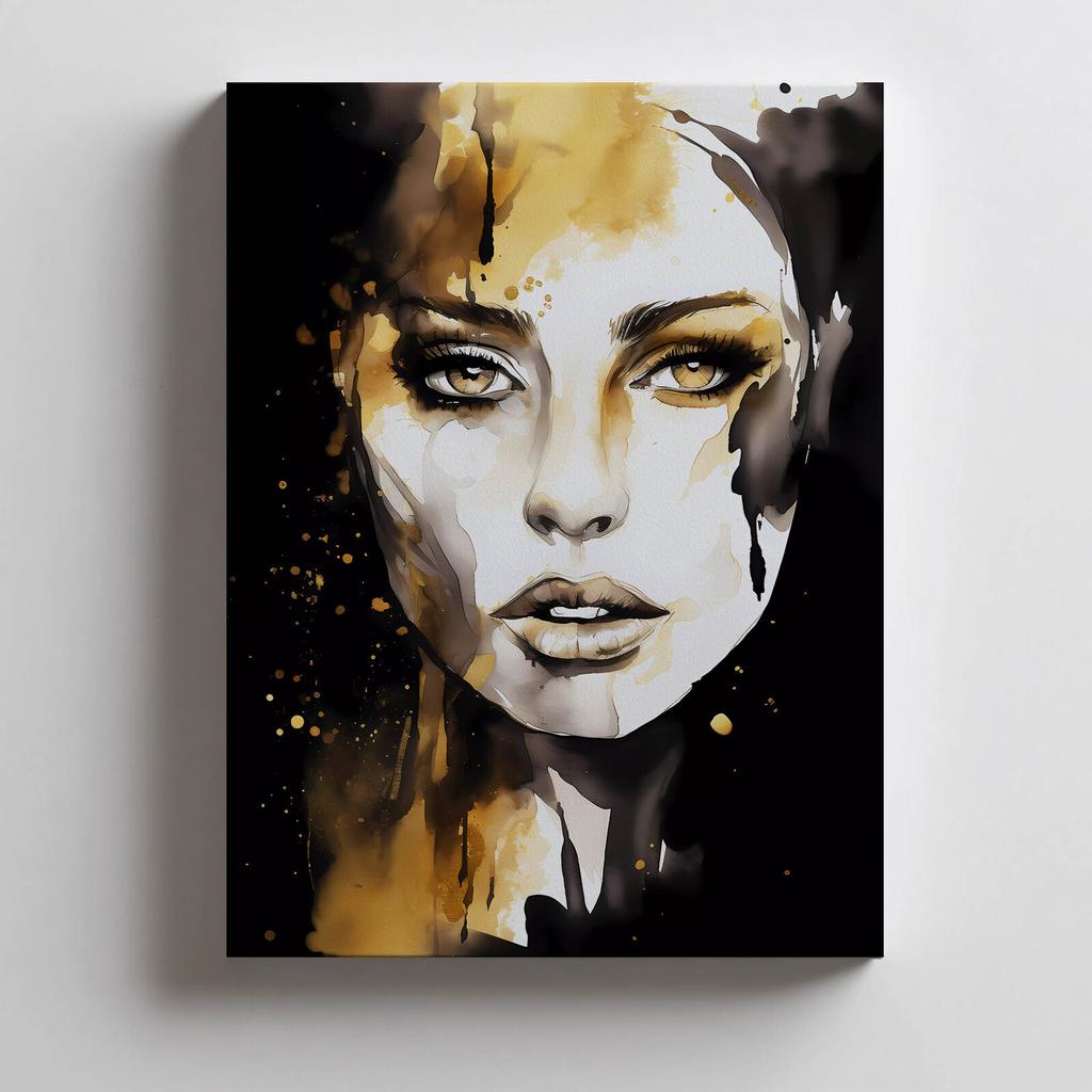 Portret Kobiety - Czerń I Złoto Portret Kobiety - Czerń I Złoto, 50X70 Cm, Bez Ramy, Płótno Premium Na Blejtramie
