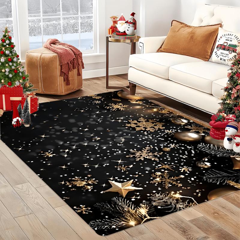 Gold Snowflake Star Christmas Area Rug Non Slip Washable Mat For Living Room Bedroom Bathroom Office Home Decor