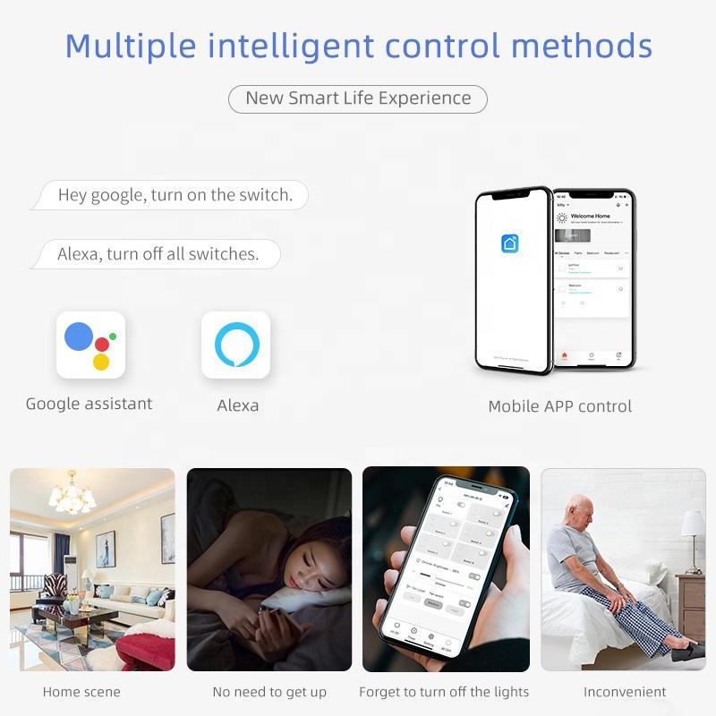 Indian Standard Smart Wall Switch & Socket Combo 6M Glass Touch Light Control WiFi for Tuya Compatible with Smart Life App