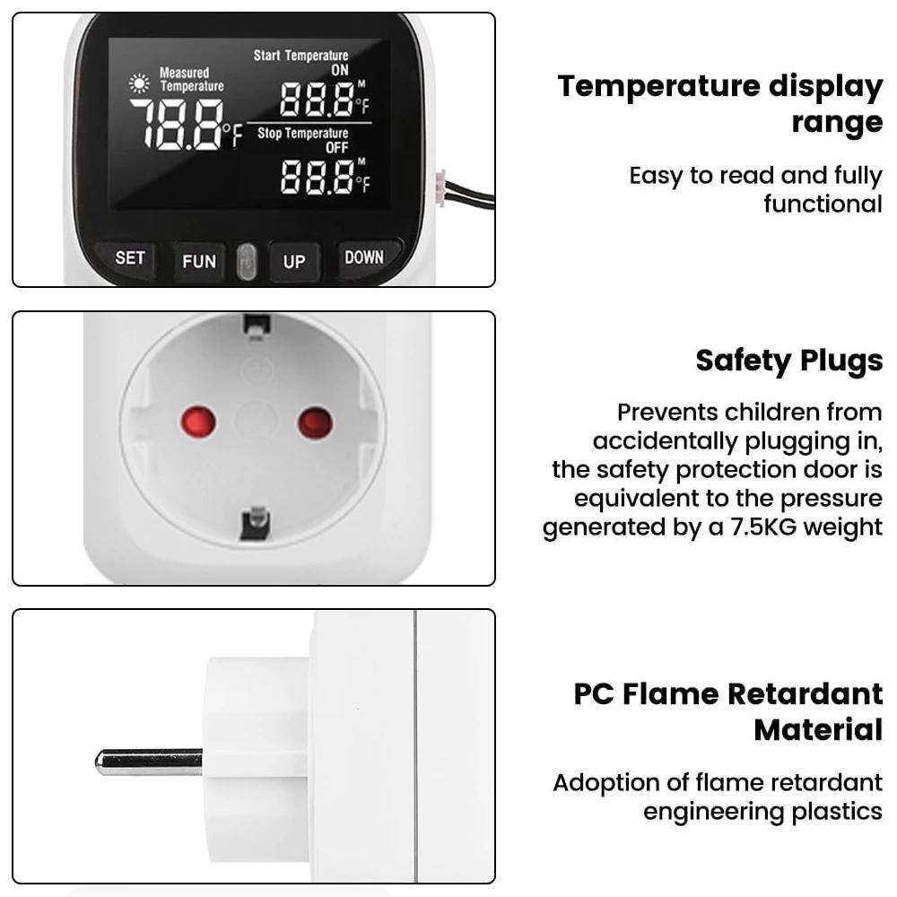 LCD Digital Backlight Thermostat Temperature Controller Socket 16A EU Plug High-Precision Socket Outlet With Timer Sensor