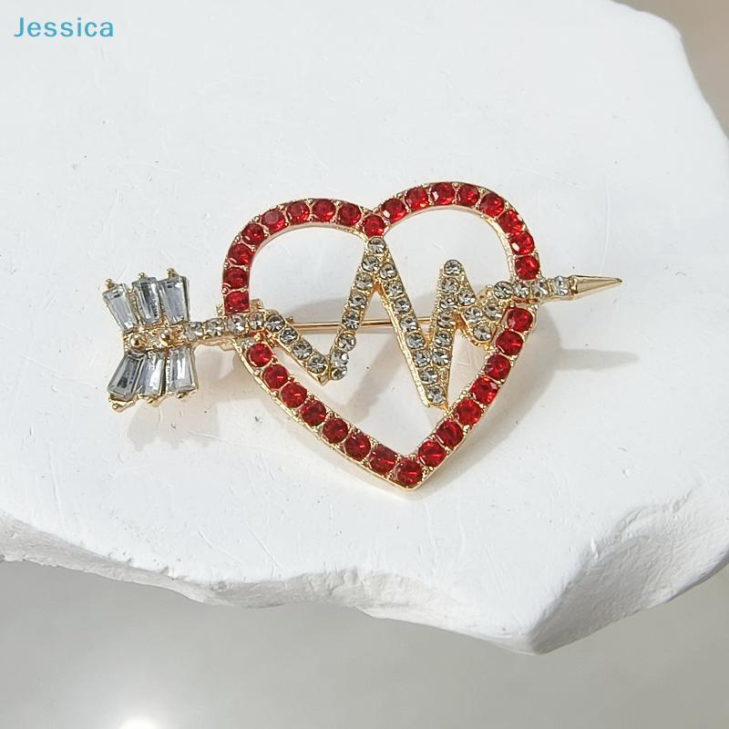 Red Heart Rhinestone Brooch - Cupid Arrow Design Lapel Pin for Valentine's Day and Daily Wear
