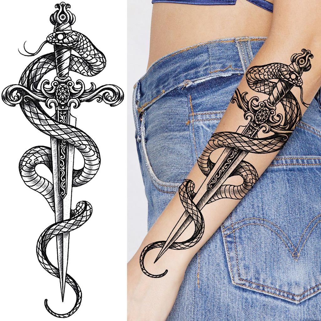 1 Sheet Flower Snake Temporary Tattoos For Women Girls Black Peony Rose Flora Sexy Tattoo Sticker Waterproof Self Adhesive Arm