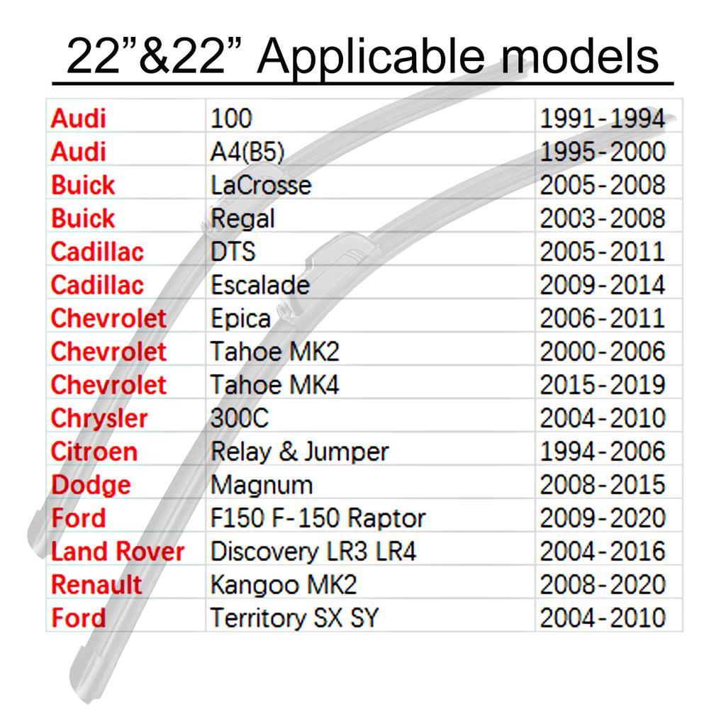 Car Front Windshield Wiper Blades 22" + 22" J Hook U-type Universal For Buick Chevrolet Citroen Dodge Ford Land Rover Renault