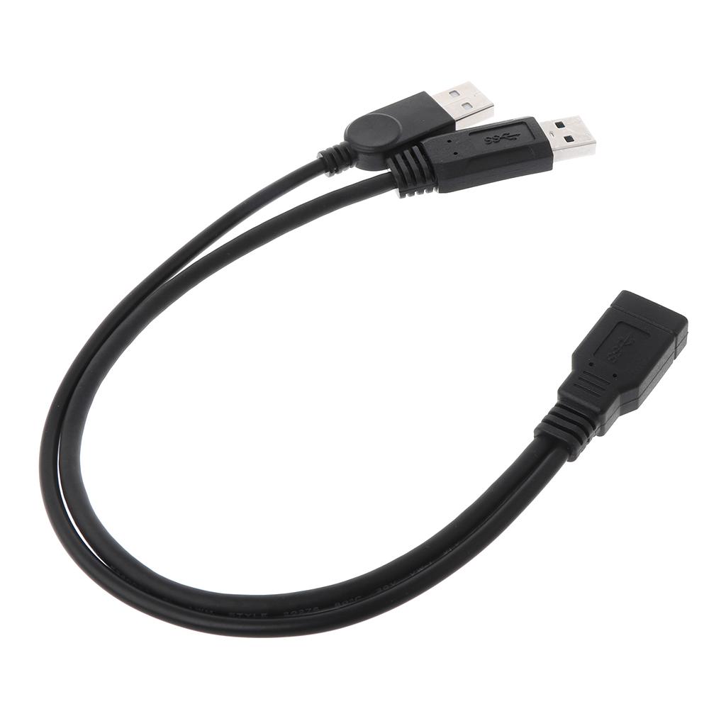 Black USB 2.0 Extension Cable A Double Female to Male Data Hub Power Adapter Y Splitter USB Charging Power Cable