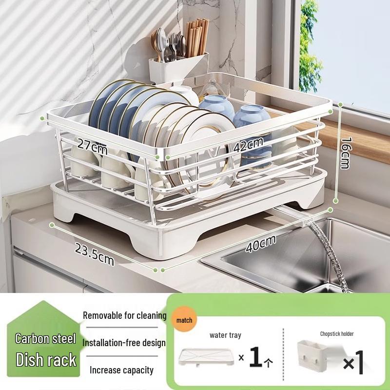 Stainless Steel Round Dish Drying Rack with Chopstick Holder