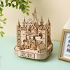 3D Wooden Puzzle Musical Octagonal Box Rotatable Touring Train Castle Model Mechanical Kit Decor DIY Toy Gift for Kid Adult
