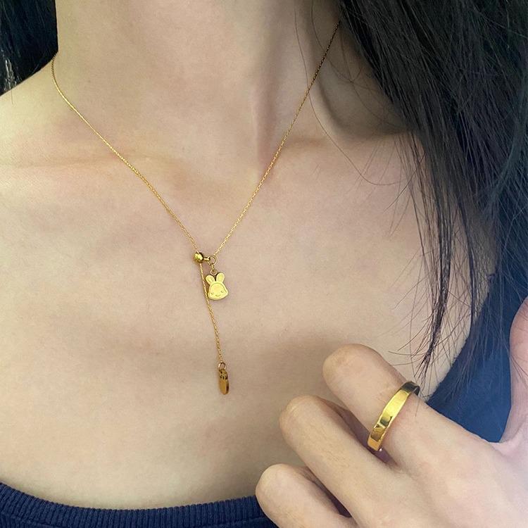 Titanium Steel Rabbit & Carrot Pull-Out Necklace for Women - Minimalist & Elegant Design