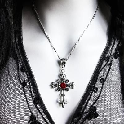 Large Gothic Cross Pendant Necklace Vintage Baroque Statement Jewelry for Women Men