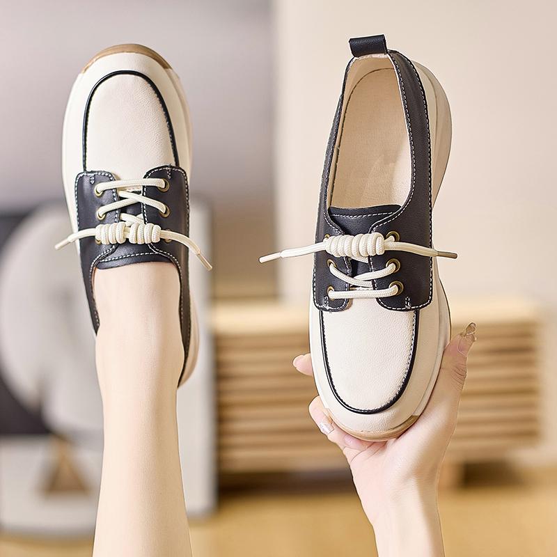 Lady Platform Loafers Casual Elegant Students Black Leather Sneakers for Girl Plus Size