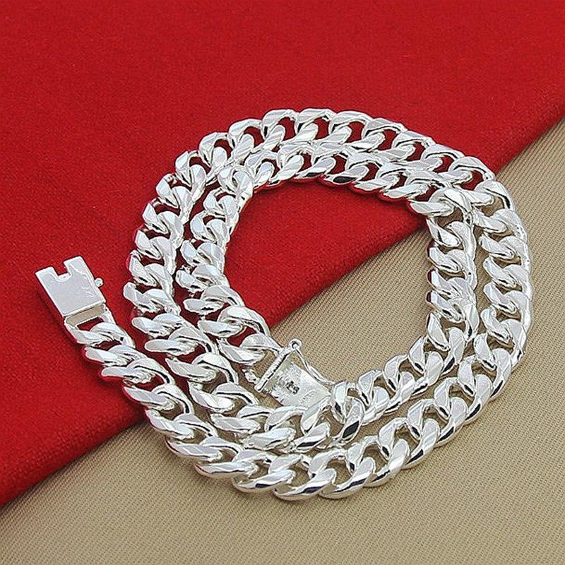 Accessories 10MM Square Buckle Necklace Bracelet Men s 925 Silver Plated 20-24 Inches 2026 10MM*50CM