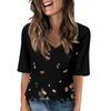Dámské módní tričko s krátkým rukávem a výstřihem do V s 3D potiskem, letní pohodlné sportovní topy