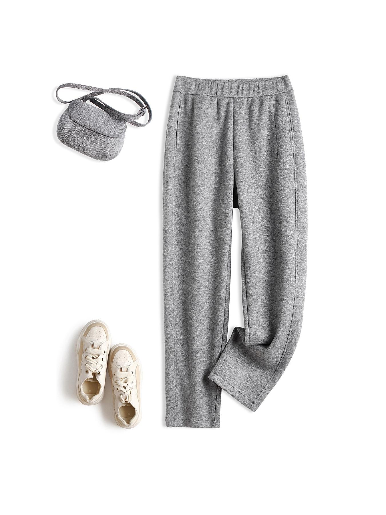 

2025 Women s Velvet Harem Pants: Autumn Winter Warm Wool Flannel, Straight-leg, Nine-point Length, Casual. M (50-55 kg) серый