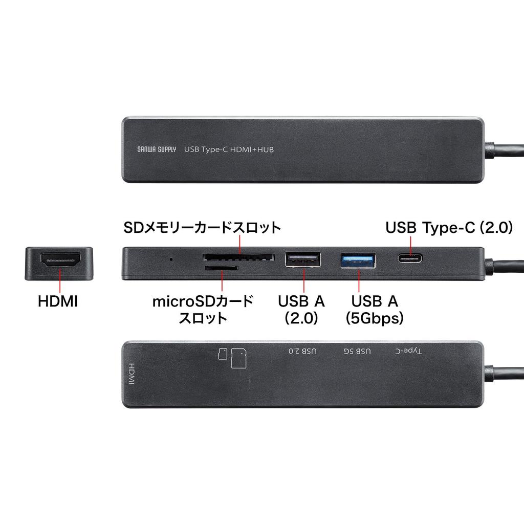 Sanwa Supply USB Docking Hub with HDMI Port USB-5TCHC26BK Type-C