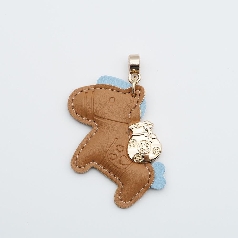 Instant Wealth Leather Keychain with Cartoon Pony Pendant for Couples – Trendy Bag and Car Accessory