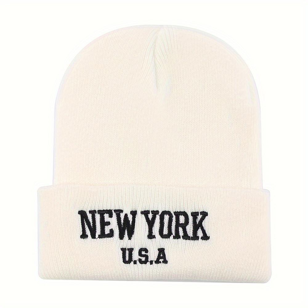Unisex New York Embroidered Beanie - Acrylic Knit Hat For Fall/Winter, Lightweight Stretch Cap For Urban Style, Machine Washable