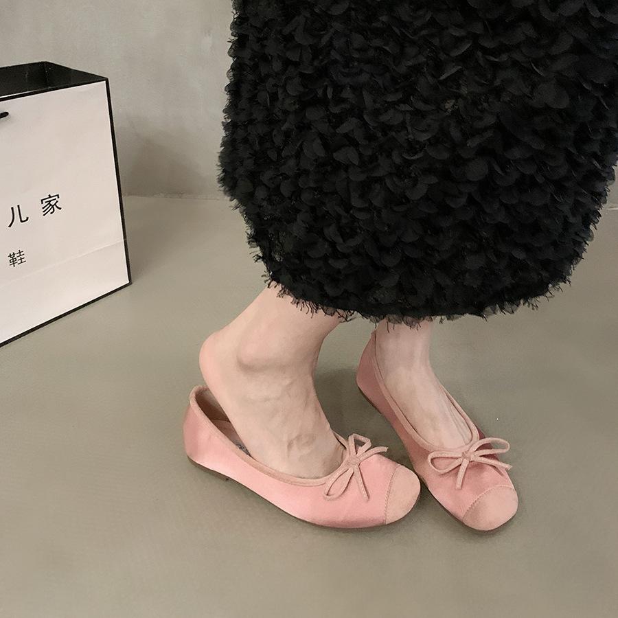 Flat-bottomed Versatile Bow Ballet Single Shoes Women's Shoes 2024 New Spring and Summer French Commuter Evening Shoes